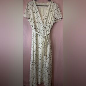 BiBi Cream Maxi Dress with Black Polka Dots